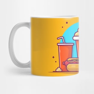 Tasty Combo Menu Hotdog with Popcorn, Soda and French Fries Cartoon Vector Icon Illustration Mug